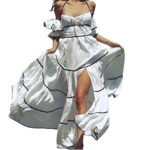 Revise Black and White Halter Back Maxi Dress(Size 42)